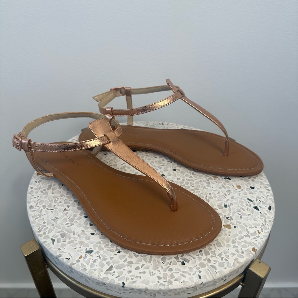 Maiden Lane Adjustable T-Strap Sandals Rose Gold Women’s Size 6.5